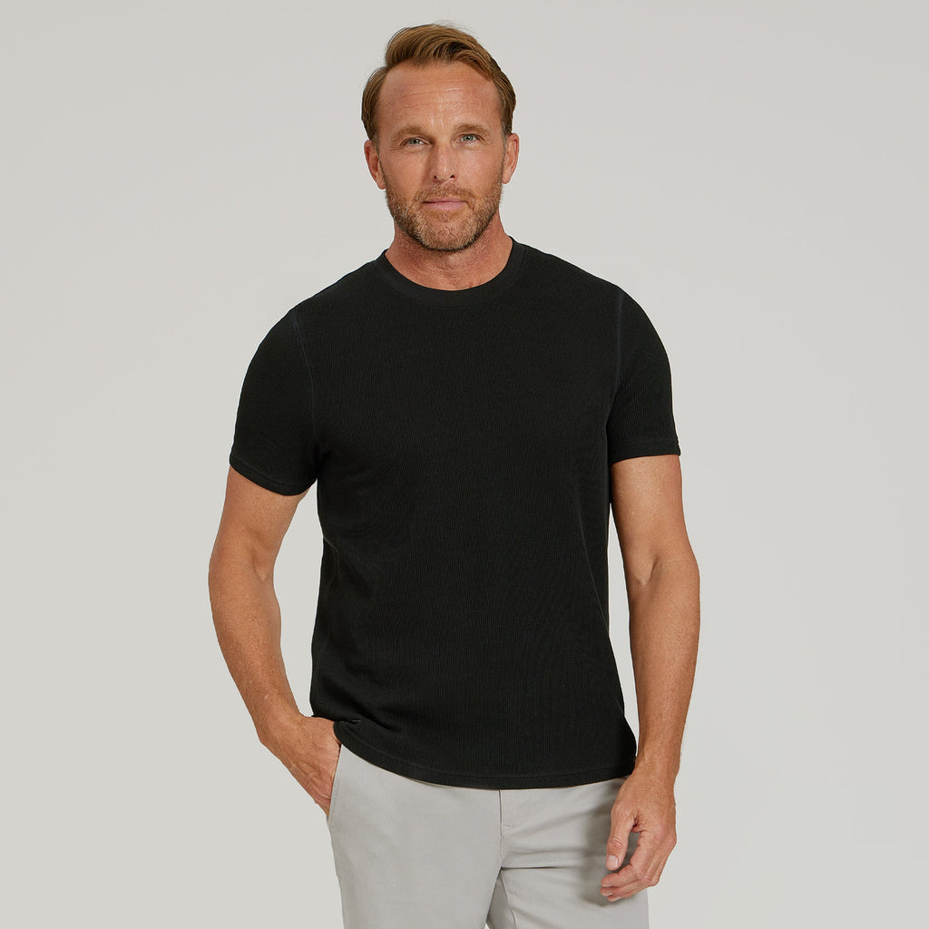 Cotton Waffle Curved Hem Crew