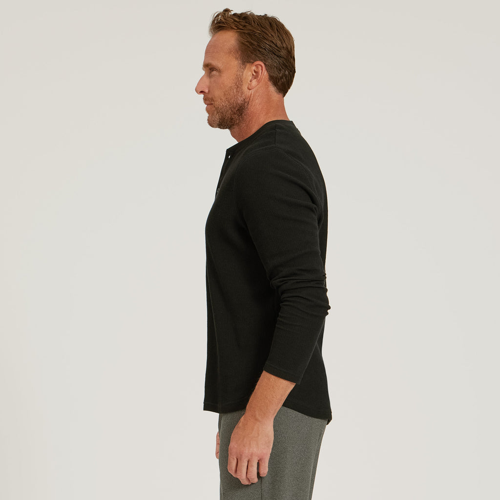 Cotton Waffle Curved Hem Henley